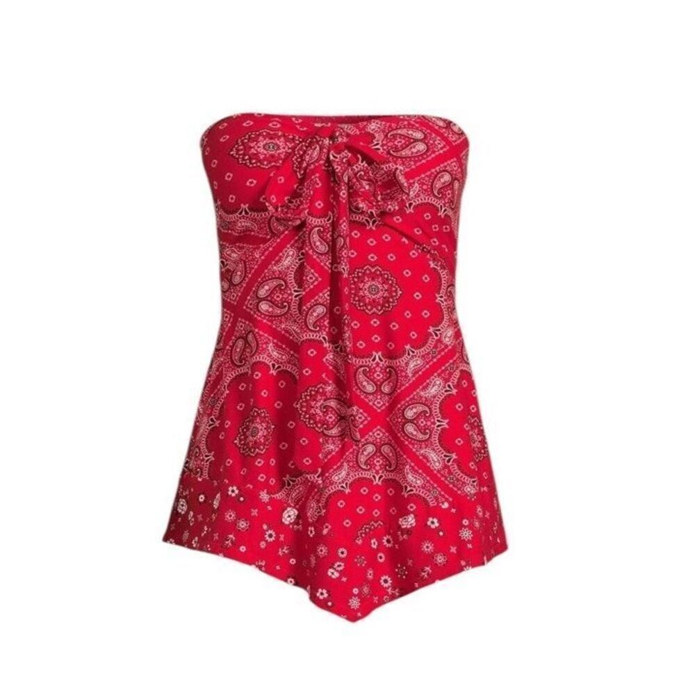 NWT Red White Paisley Halter Top Tie Neck No Boundaries Western  Size Small